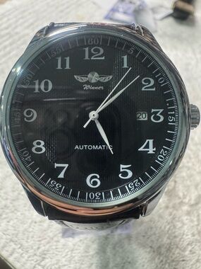 Winner Men's Automatic Black Dial Watch with Silver Case